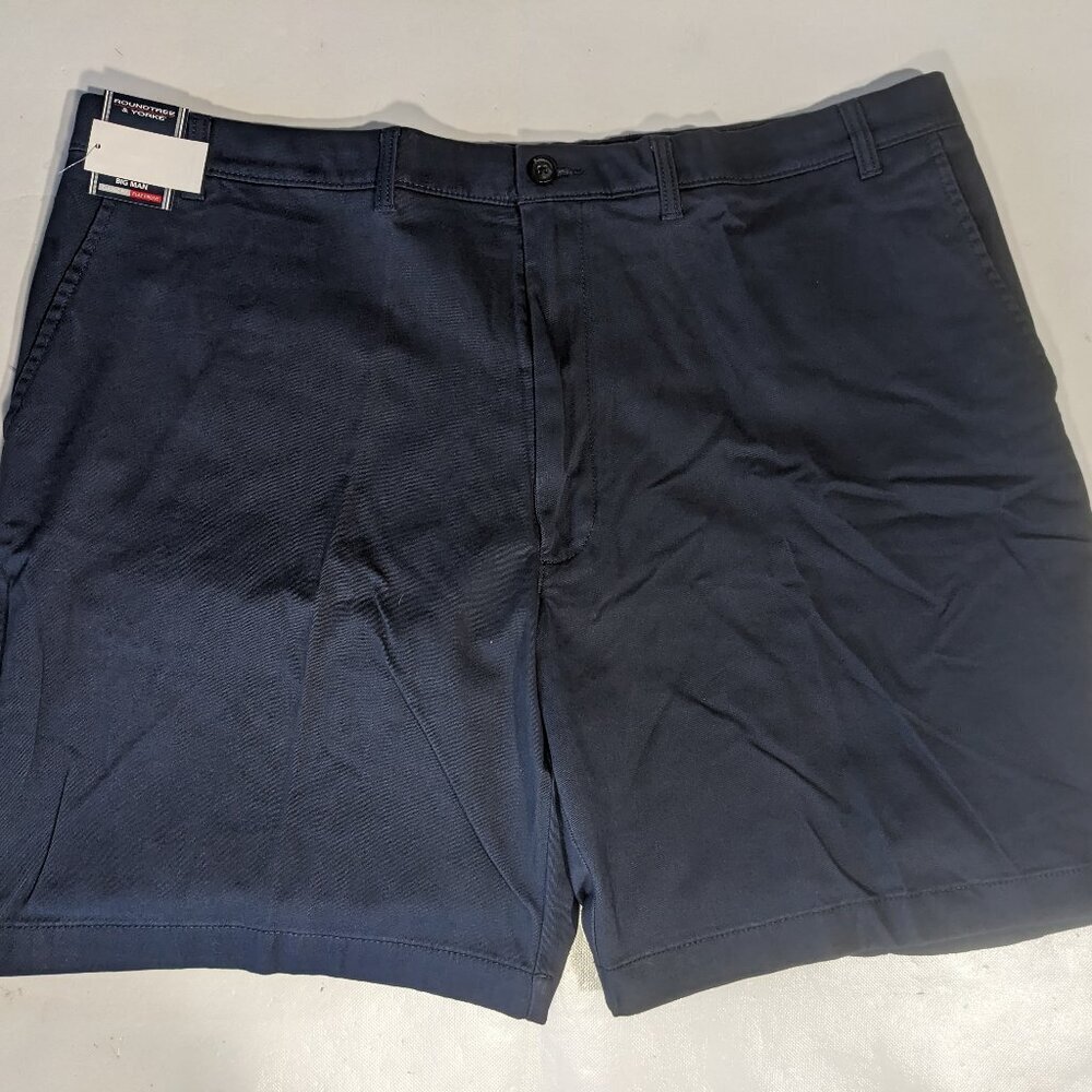 NEW Big Mens Roundtree & Yorke Casuals Chino Flat Shorts 9"I Navy